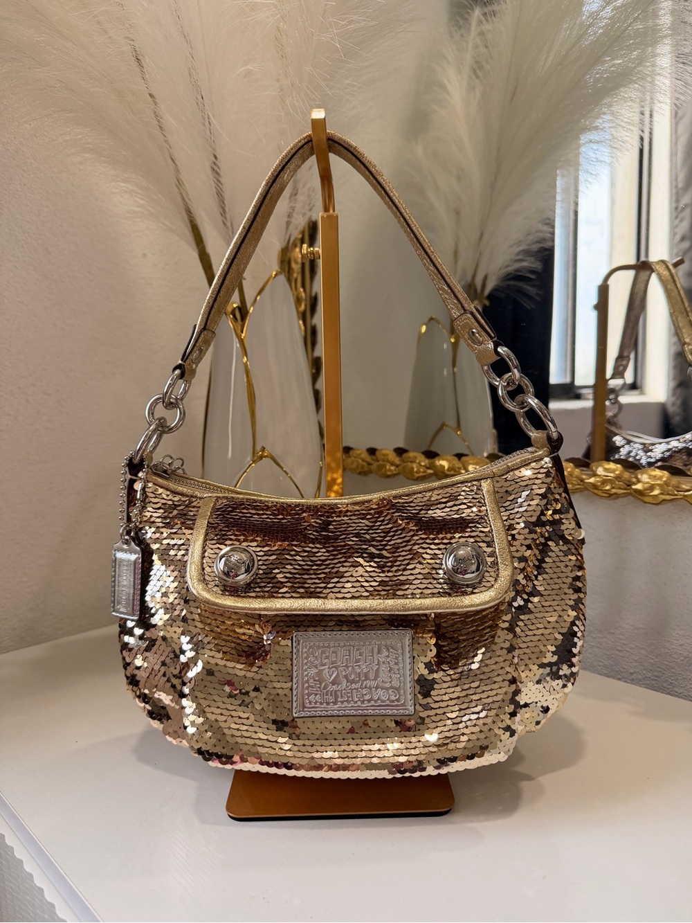 Coach Rose Gold Sequin Shoulder Bag